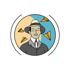 Santos Drumond Illustrated literary figures, poetic imagery, abstract art, colorful illustrations, modern design, Brazilian literature, visual storytelling, expressive characters, character sketches