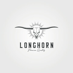 simple longhorn with sun brush logo vintage vector illustration design