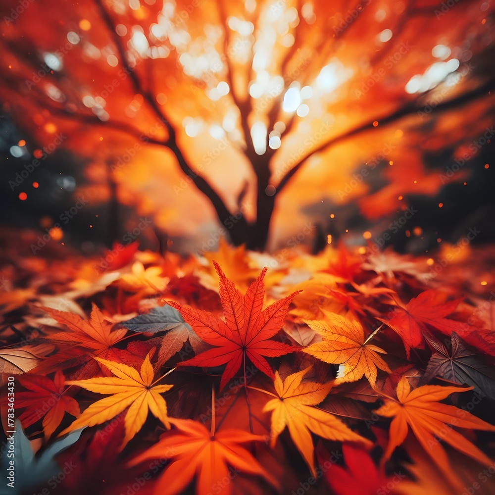 Aufkleber autumn maple leaves on blurred background with bokeh effect generated by ai