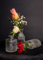 Peach rose bud in petite vase.