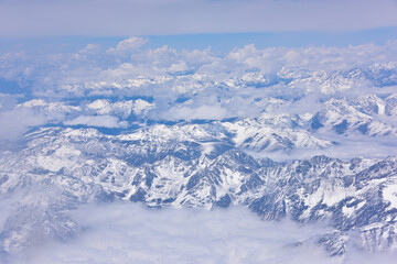 Fototapeta na wymiar Aerial view of snow capped mountains in Sichuan and Tibet, China