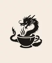 Foto op Aluminium Playful Dragon Emerging from a Coffee Cup Raster Image, Playful Icon, Logo, Tattoo Possibilities.  Generative AI © Carl & Heidi
