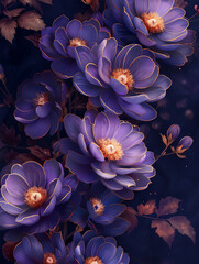 purple chrysanthemum flowers pattern in dark blue background