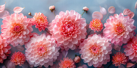 pink chrysanthemum flowers pattern in cyan background