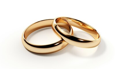 Romantic concept. Two gold wedding rings isolated on white background.