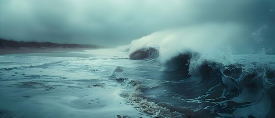 Majestic Ocean Fury: The Imminence of Nature's Power. Concept Nature's Immensity, Ocean Power, Majestic Landscapes, Extreme Weather - obrazy, fototapety, plakaty