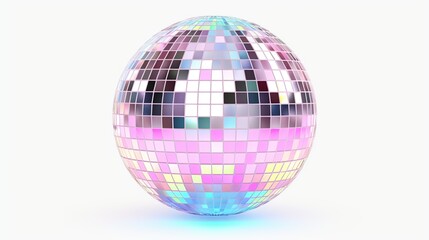 Shinny pastel color disco mirror ball isolated on white background.