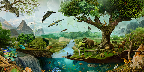 Naklejka premium Exploring Green Zoology: Zoo Animals and Ecosystem Diversity