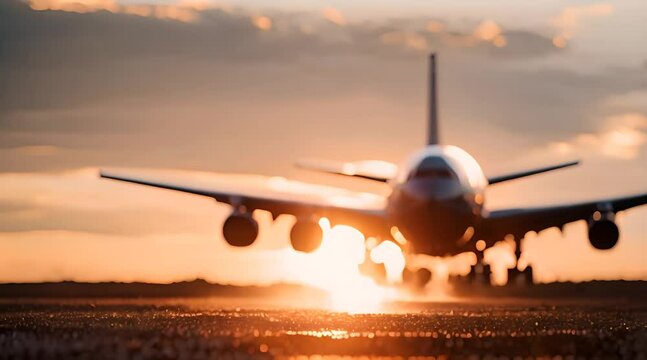 Scenic Airplane Landing at Sunset: Breathtaking Footage Video