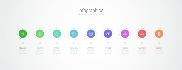 Fototapeta na wymiar Infographic 9 options design elements for your business data. Vector Illustration.