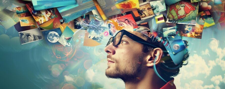 Man Imagining a Burst of Creative Ideas and Concepts.