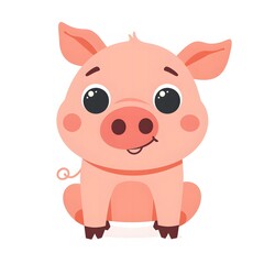 Cute and Happy pig Character in Simple Cartoon Style

