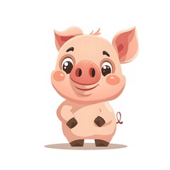 Cute and Happy pig Character in Simple Cartoon Style

