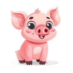 Fototapeta premium Cute and Happy pig Character in Simple Cartoon Style