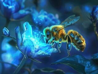 Obraz premium A bee communicating with flowers through a magical