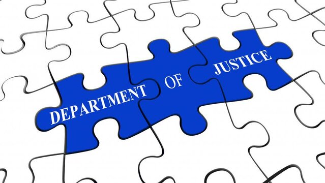 Department of Justice DOJ Puzzle Pieces Government Attorney General Federal Laws Legal 3d Animation