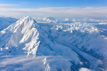 Aerial view of snow capped mountains in Sichuan and Tibet, China