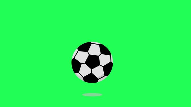 Ball is jumping on Green Screen background. 4K video Footage Football Animation or Football Footage. Ball bouncing and spinning