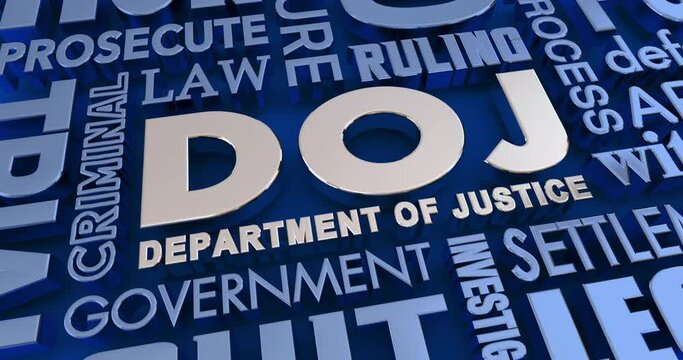 DOJ Department of Justice Words Federal Legal Laws Attorney General 3d Animation