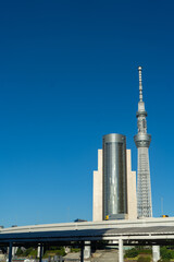 隅田川沿いにそびえる東京の電波塔