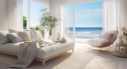 A sunlit room with white walls