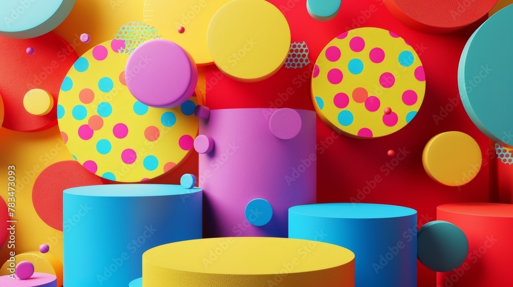 Poster a playful podium filled with whimsical circles of various sizes and patterns reminiscent of a fun ca