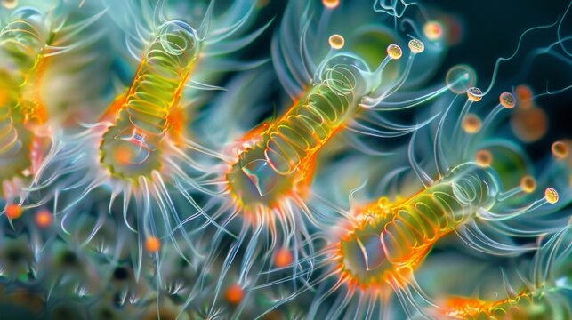 A highly magnified image of a ciliates cilia revealing their intricate structure and organization. The cilia consist of tiny hairlike