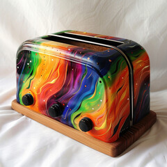 Colorful Hand-Painted Rainbow Toaster. Artistic Kitchen Appliance Design