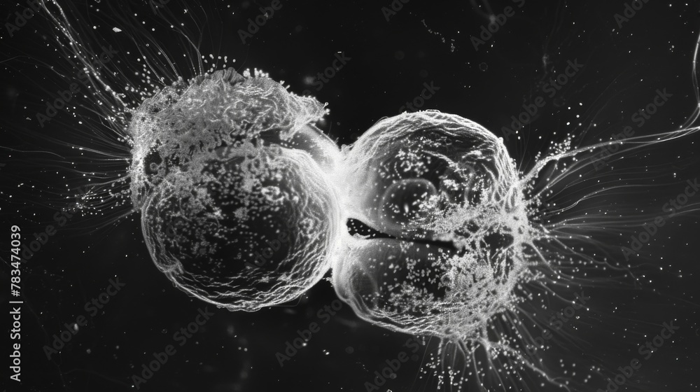 Poster an electron microscope image of a protozoa undergoing cell division. the cell is in the process of s