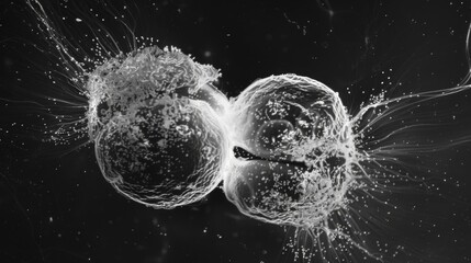 An electron microscope image of a protozoa undergoing cell division. The cell is in the process of splitting into two with the presence