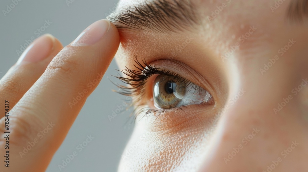 Poster the graceful arc of a finger as it traces a line down the side of the face creating a diagonal shape