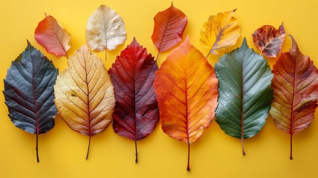 Colorful autumn leaves isolated, Autumn leaves with minimal arrangement