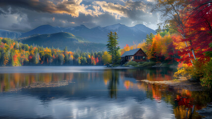 Serene Autumn Splendor: A Captivating Display of New Hampshire's Natural Attractions - obrazy, fototapety, plakaty
