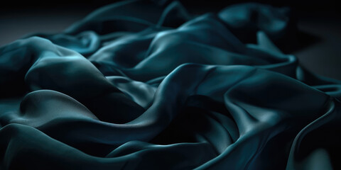 Obraz premium Dark Brown satin drapery fabric on black background. Blue Silk fabric as background texture, close-up 