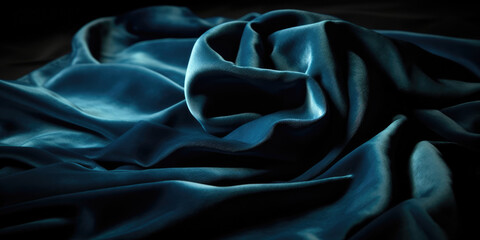 Blue satin background. Silk fabric texture. Blue satin background with some smooth folds in it
