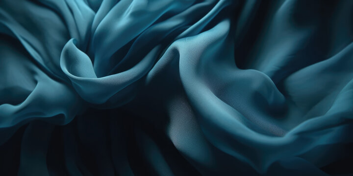 Blue satin fabric, close-up. Smooth elegant blue silk or satin luxury cloth texture. Blue Abstract background. Luxurious background design