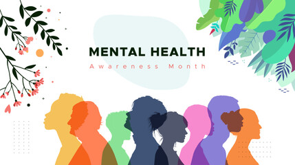 Mental Health Awareness Month. in May. Take care of your body, take care of your health and mind. Increase awareness of mental health. Control and protection. Prevention campaign