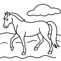         horse walks along the seashore colouring page
