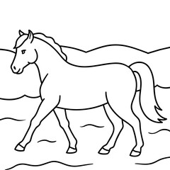        horse walks along the seashore colouring page
