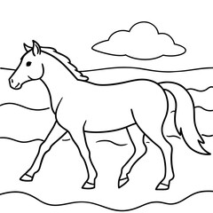         horse walks along the seashore colouring page
