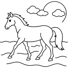         horse walks along the seashore colouring page
