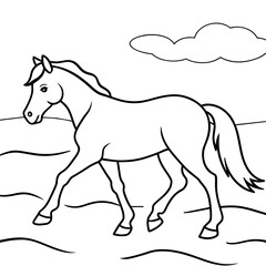         horse walks along the seashore colouring page
