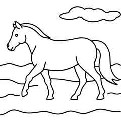         horse walks along the seashore colouring page
