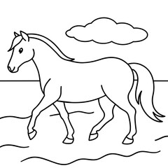         horse walks along the seashore colouring page

