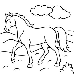         horse walks along the seashore colouring page
