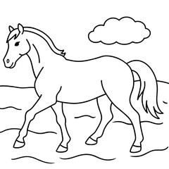         horse walks along the seashore colouring page

