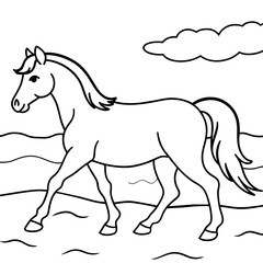         horse walks along the seashore colouring page
