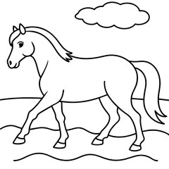         horse walks along the seashore colouring page
