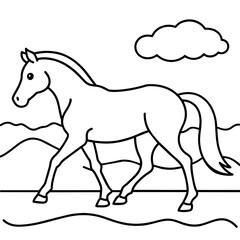         horse walks along the seashore colouring page
