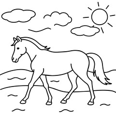         horse walks along the seashore colouring page
